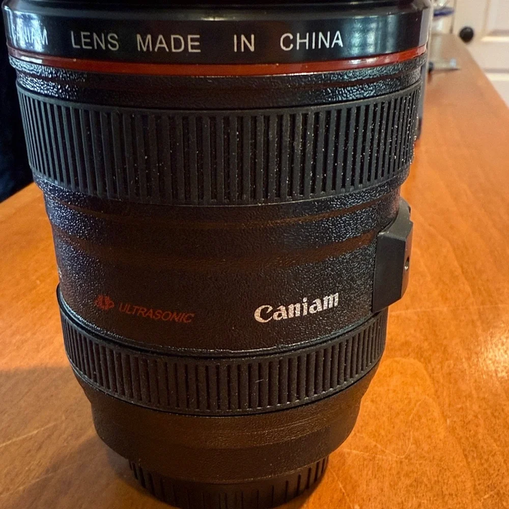 Camera Lens Mug with Lid - Black
